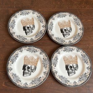 Royal Stafford set of 4 King Skull Salad Plates New Halloween Victorian